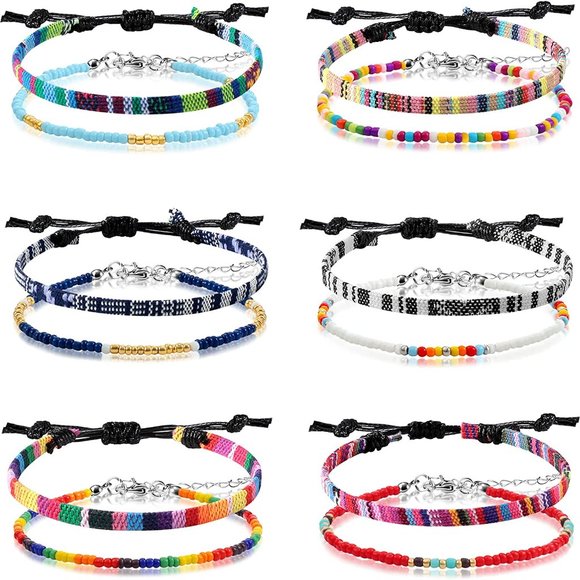 New 6 Pieces Ankle Bracelet Adjustable Boho Surfer Anklet Bracelet Thin Rope - Picture 8 of 8